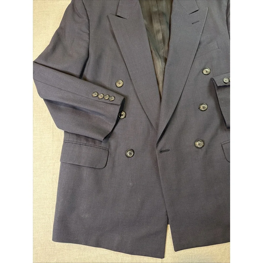 VTG Burberrys Blazer‎ Mens Sz 44R Blue Wool Double Breasted Made USA 80s Jacket